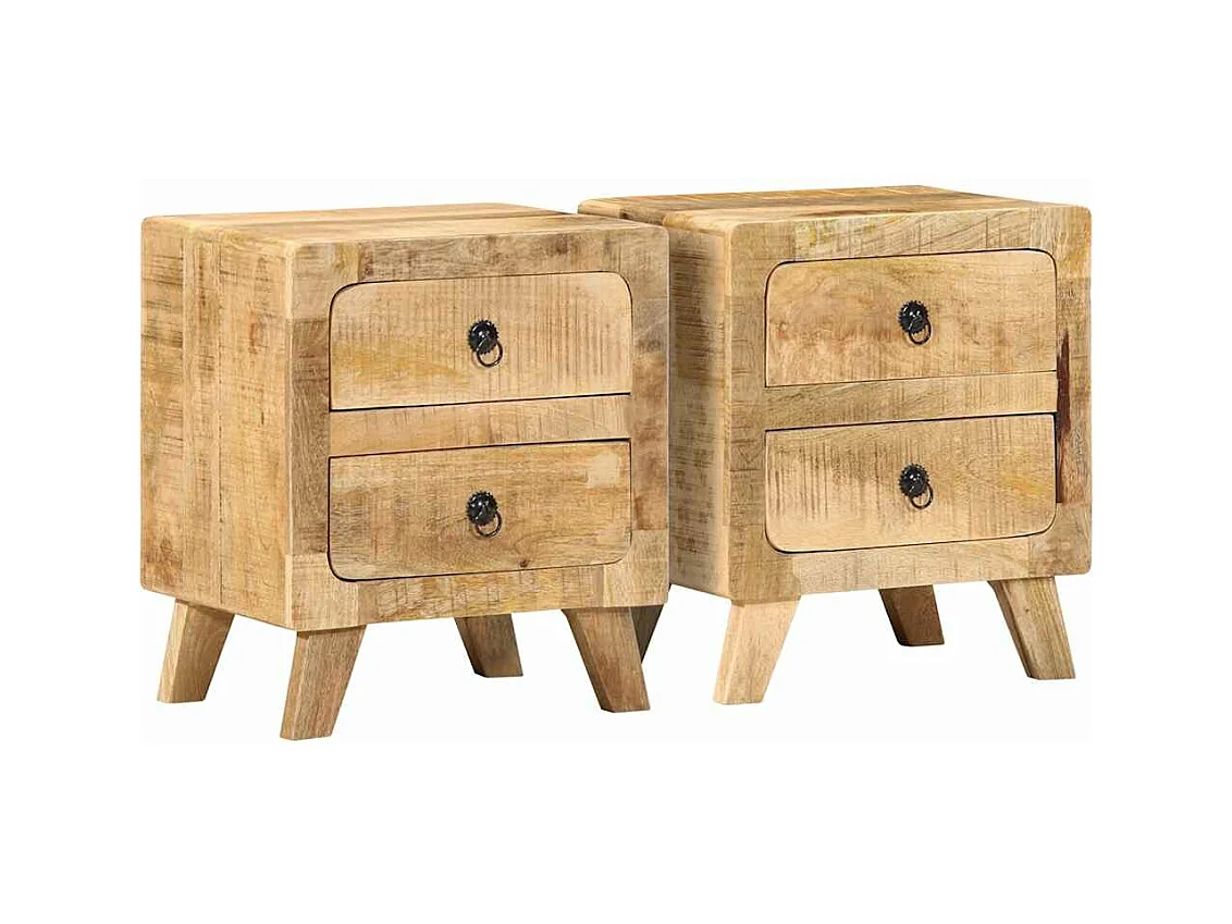 Table de chevet 2 pcs 40x32x46 cm bois massif de manguier brut