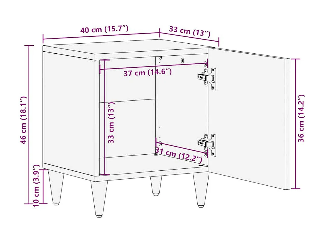 Table de chevet gris clair 40x33x46 cm bois de manguier solide