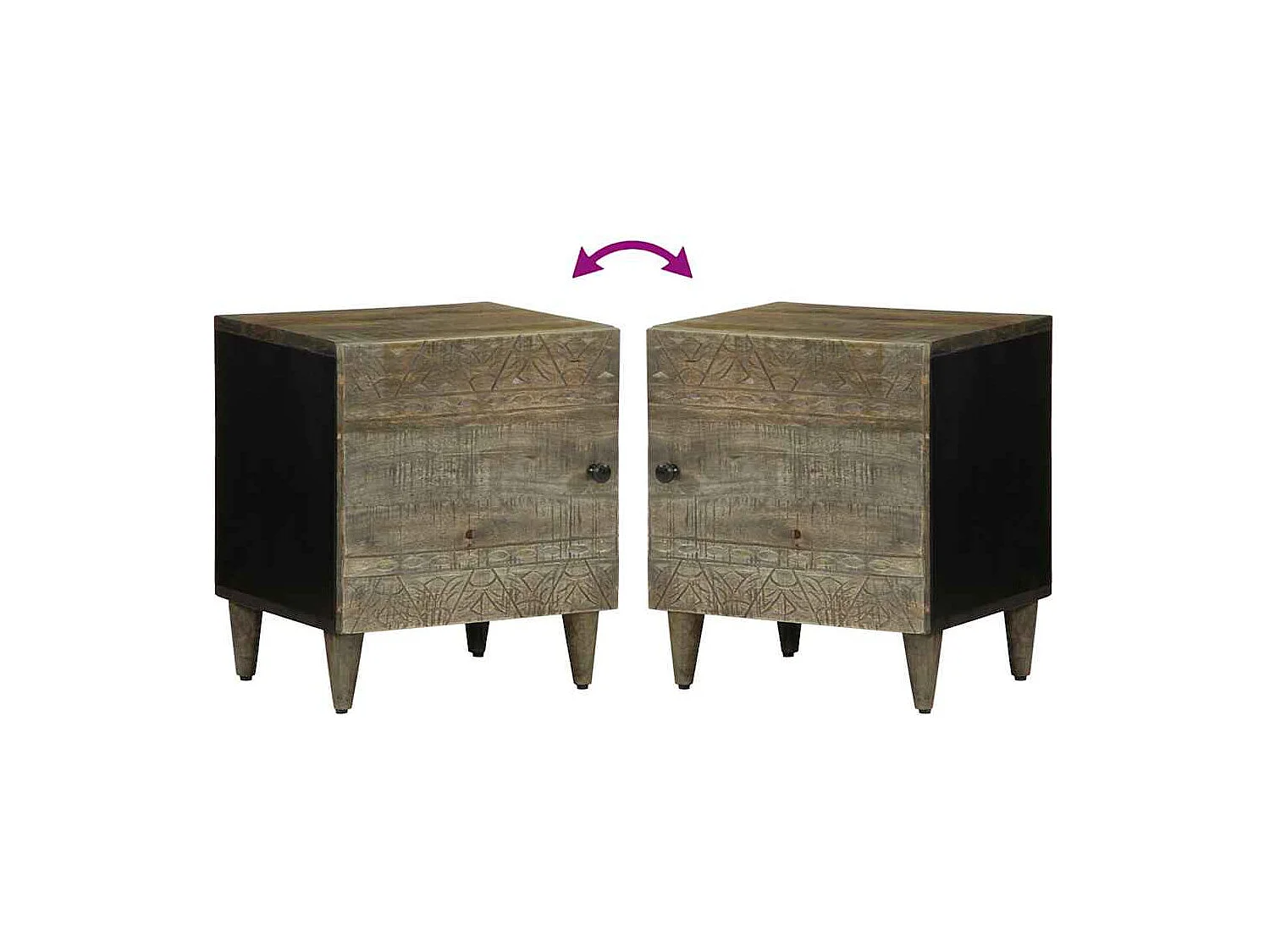 Table de chevet gris clair 40x33x46 cm bois de manguier solide