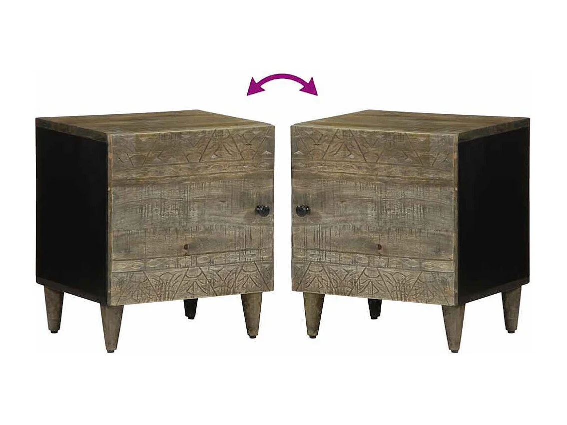 Comodino Grigio Chiaro 40x33x46 cm in Legno Massello di Mango