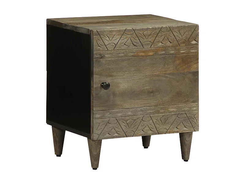 Comodino Grigio Chiaro 40x33x46 cm in Legno Massello di Mango