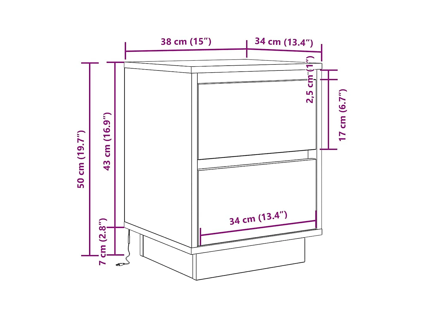 Nachtkastjes met LED 2 st 38x34x50 cm grijs sonoma