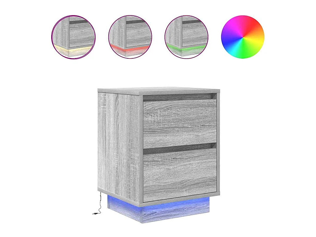 Nachtkastjes met LED 2 st 38x34x50 cm grijs sonoma