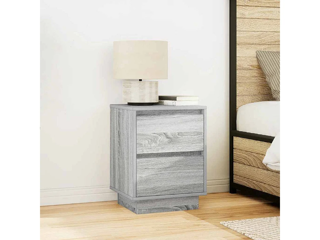 Nachtkastjes met LED 2 st 38x34x50 cm grijs sonoma