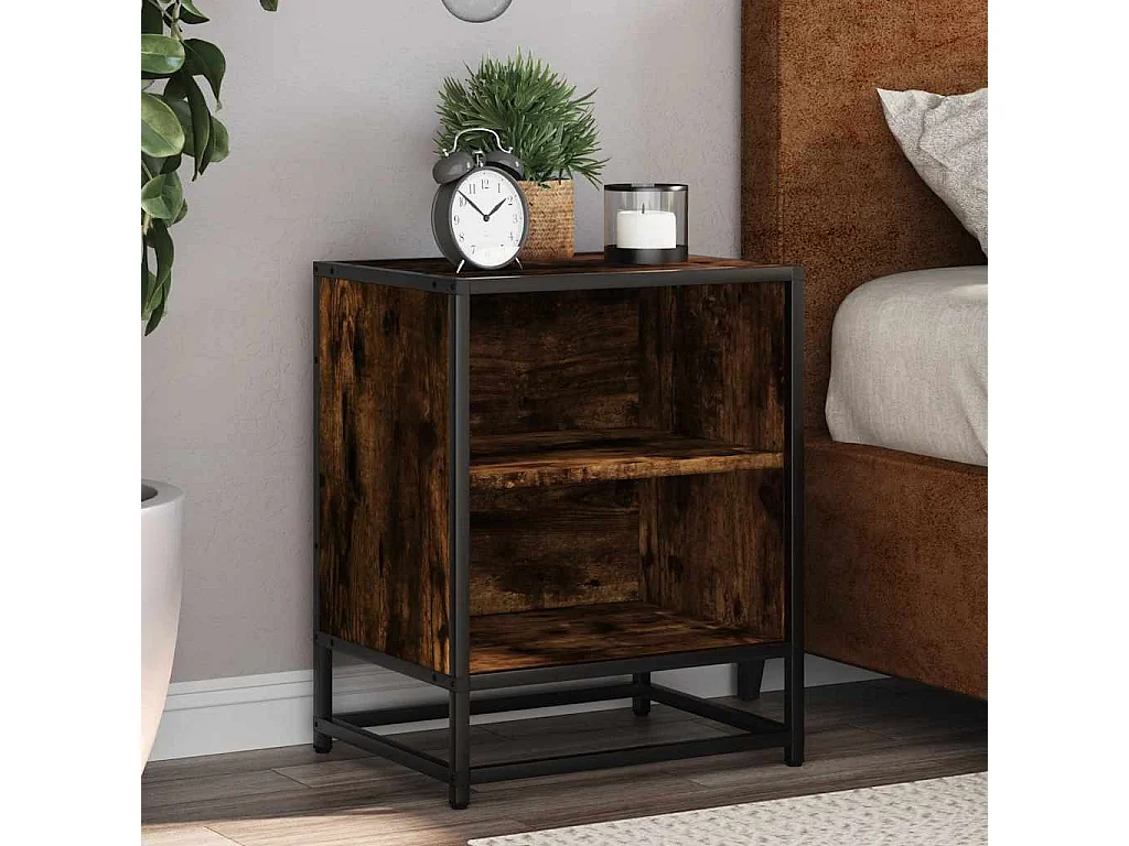 Tables de chevet 2 pcs chêne fumé bois d'ingénierie et métal