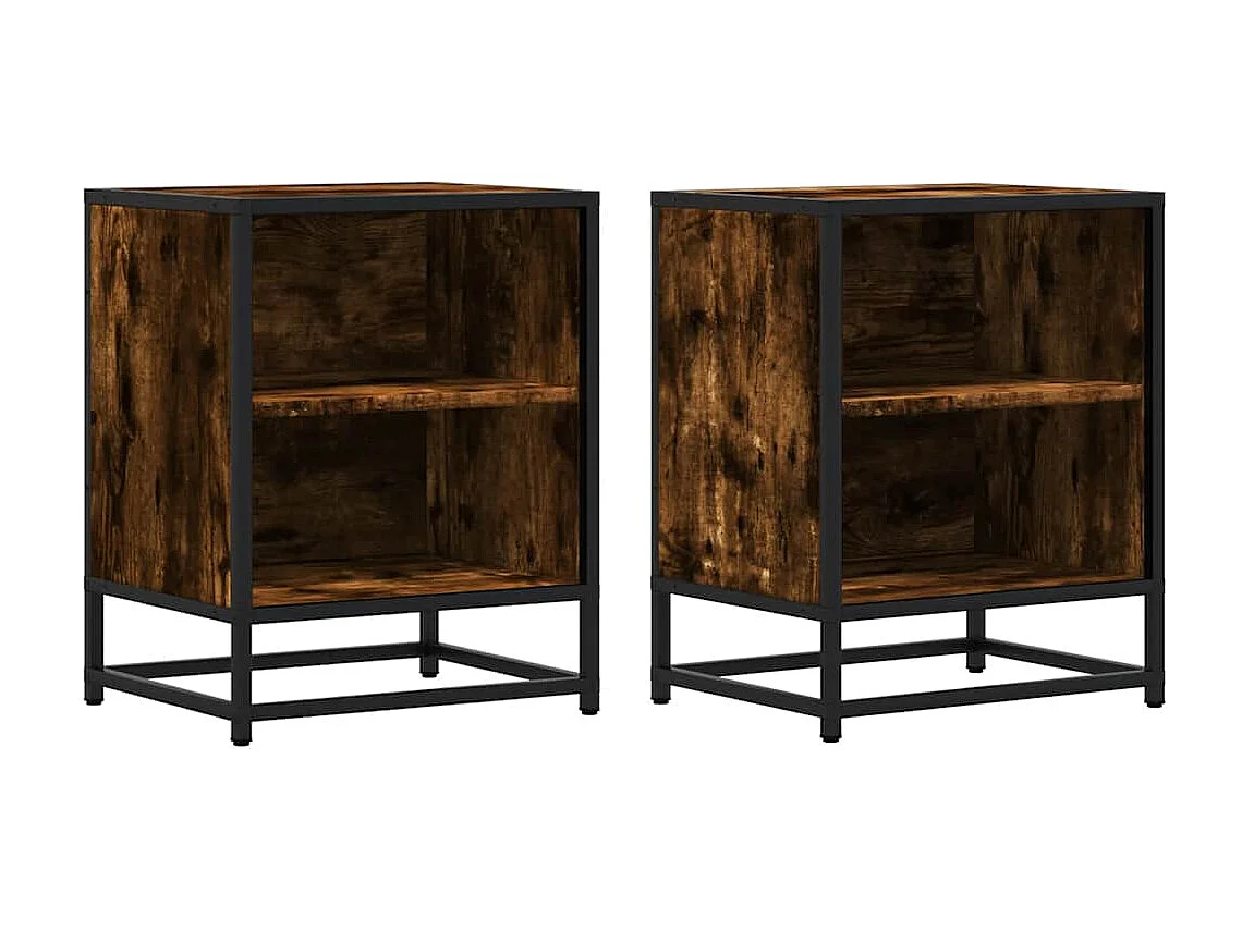 Tables de chevet 2 pcs chêne fumé bois d'ingénierie et métal