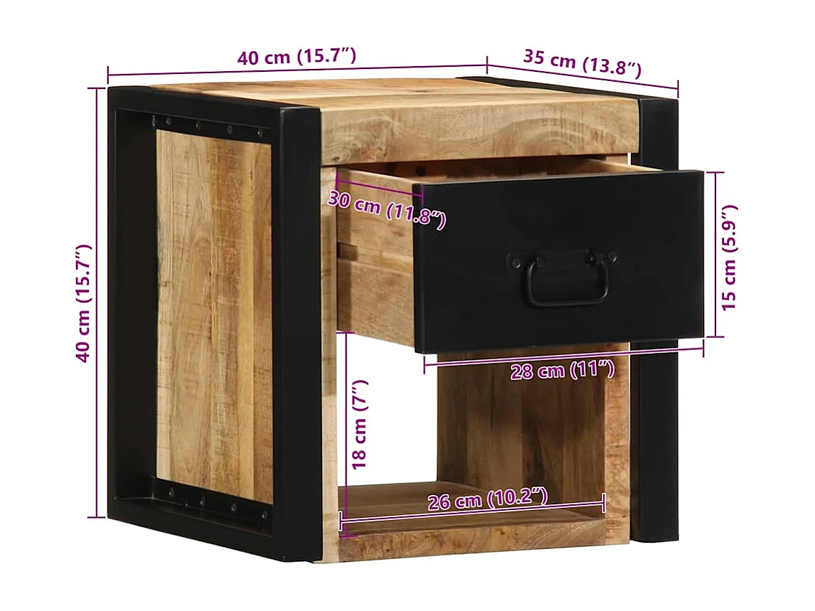 Nachtkastjes 2 st 40x35x40 cm massief ruw hout mango