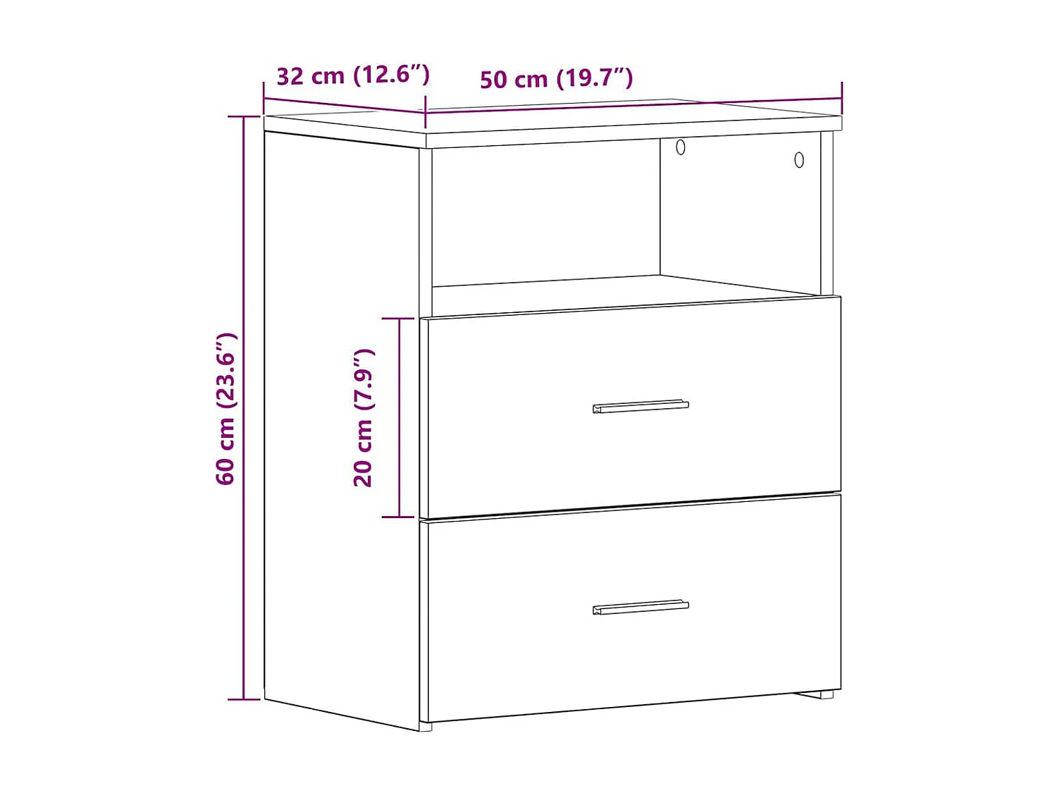 Table de chevet vieux bois 50x32x60 cm bois d'ingénierie
