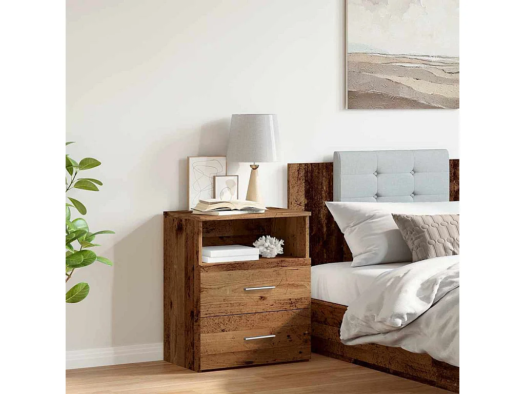 Nachtkastje 50x32x60 cm bewerkt hout oud houtkleurig
