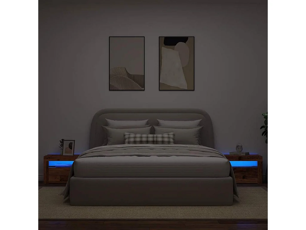 Mesas cabeceira c/ luzes LED 2 pcs 60x35x40 cm madeira velha