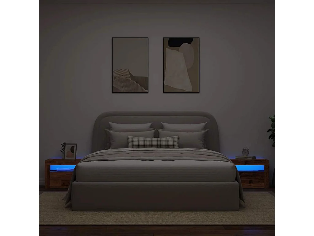 Nachttische 2 Stk. mit LEDs Altholz-Optik 60x35x40 cm