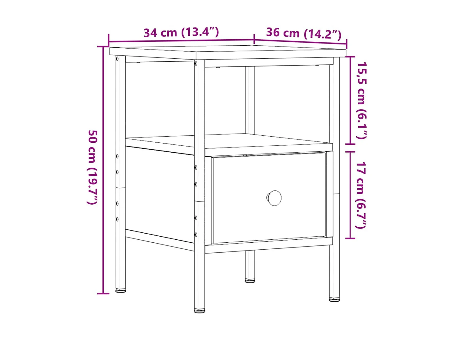 Tables de chevet 2 pcs vieux bois 34x36x50 cm bois d'ingénierie