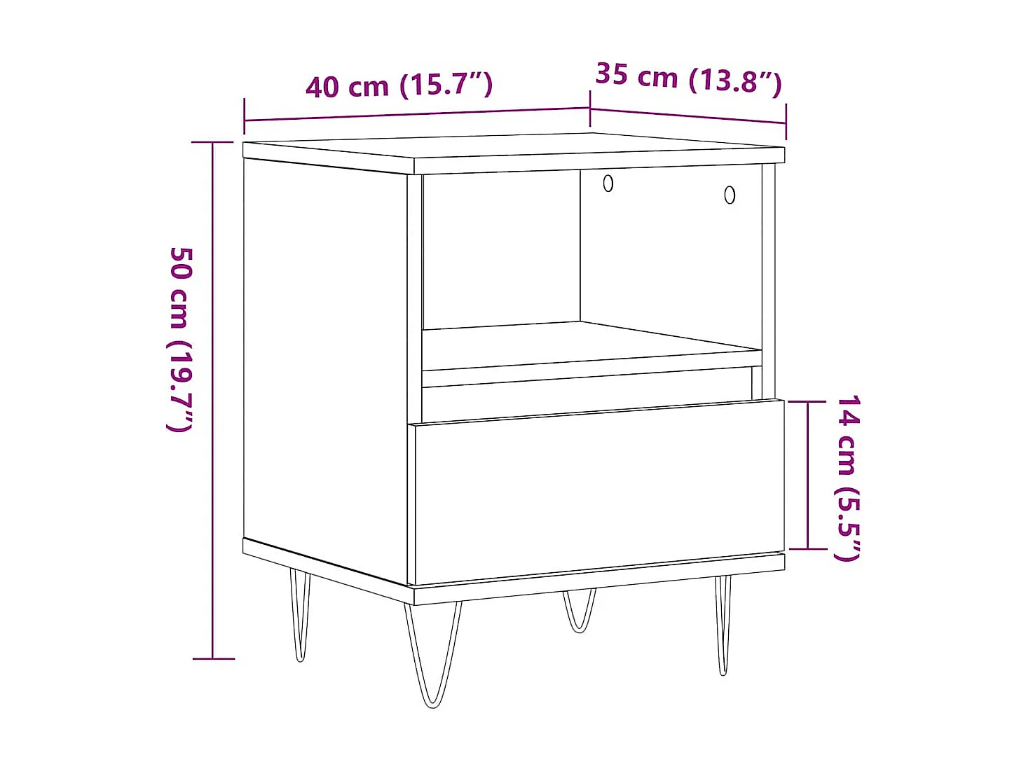 Table de chevet chêne artisanal 40x35x50 cm bois d’ingénierie