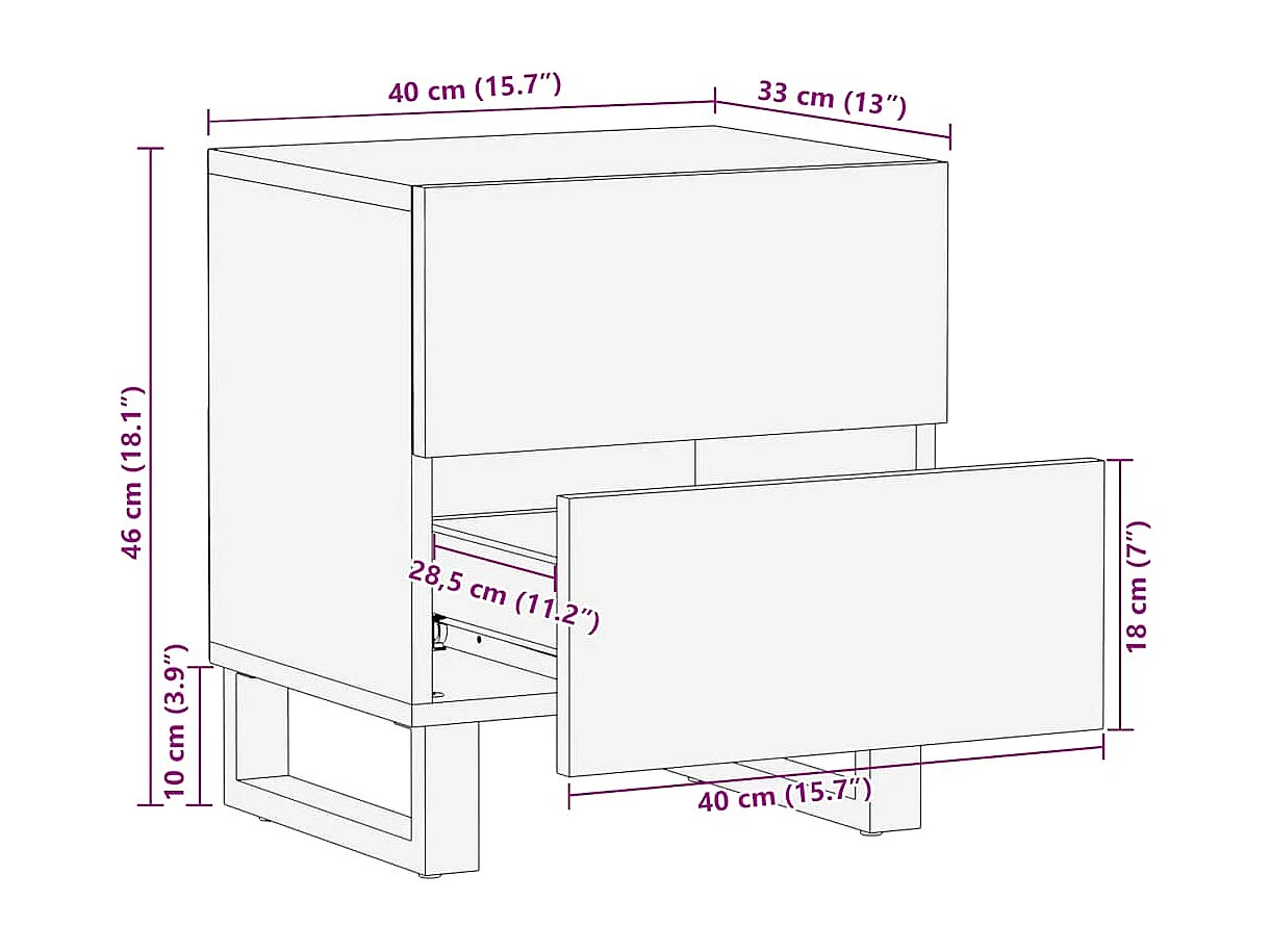 Nachttische 2 Stk. Schwarz 40x33x46 cm Massivholz Mango