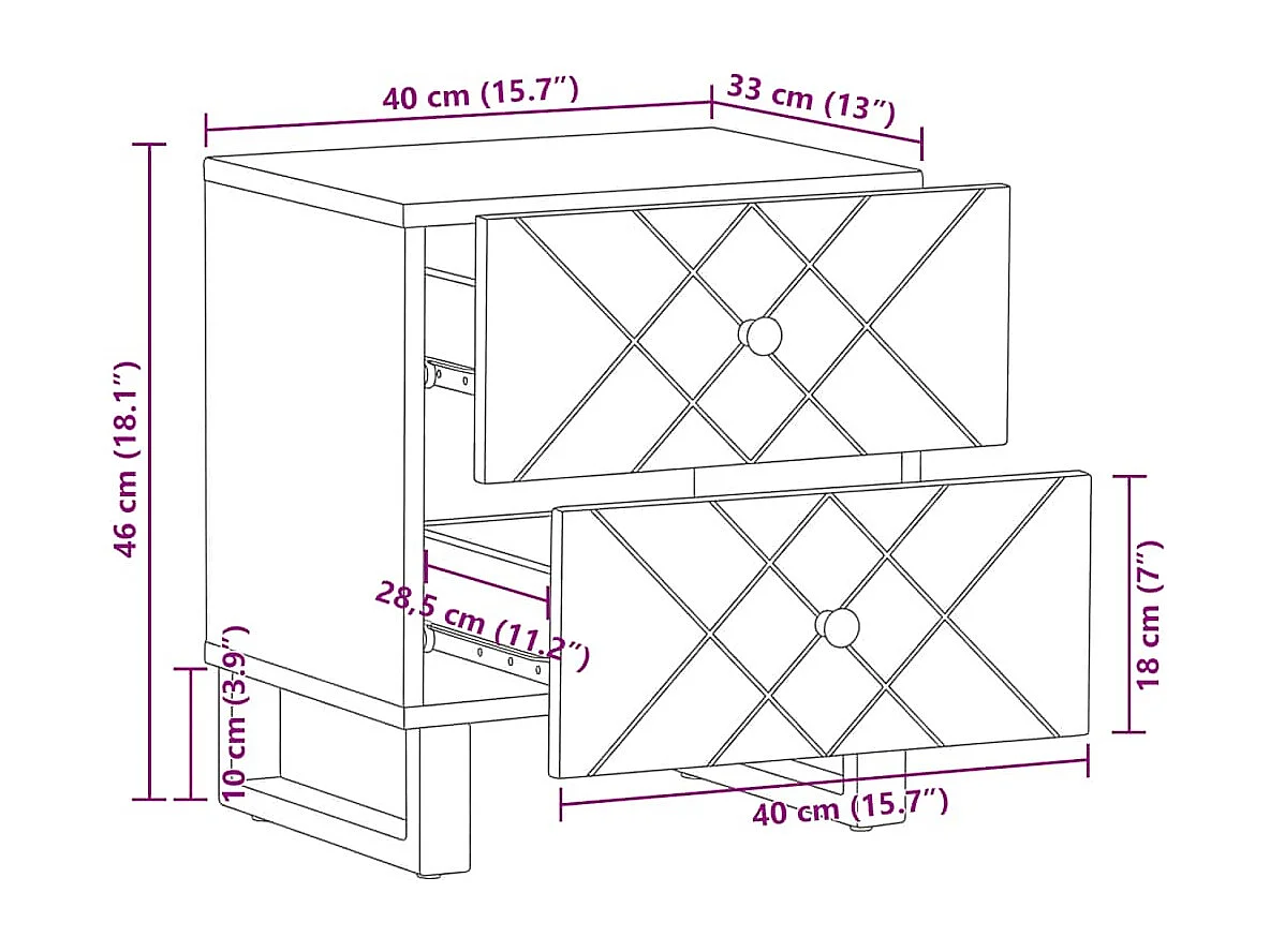 Tables de chevet 2 pcs noir 40x33x46 cm bois de manguier solide