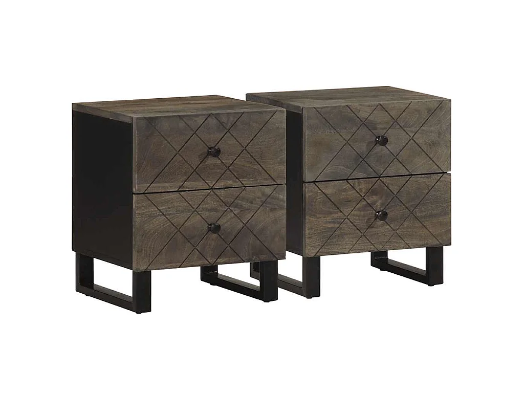 Nachtkastjes 2 st 40x33x46 cm massief mangohout zwart