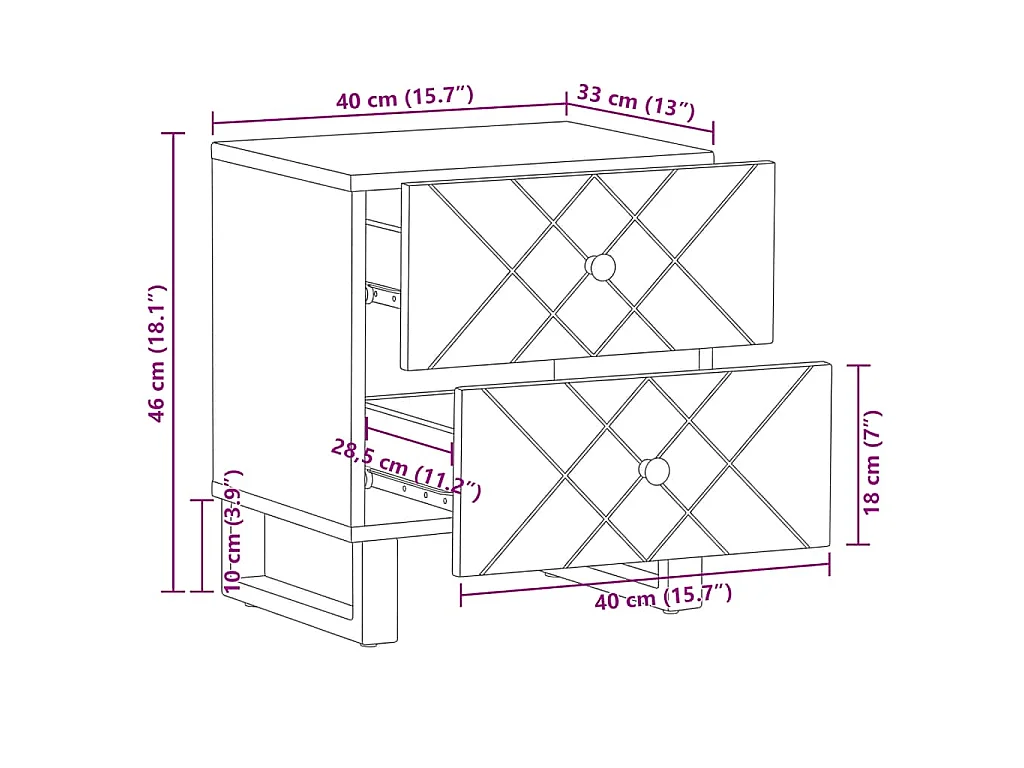 Nachtkastjes 2 st 40x33x46 cm massief mangohout zwart