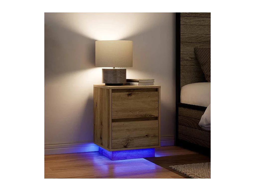 Armoires de chevet lumières LED 2pcs chêne artisanal 38x34x50cm