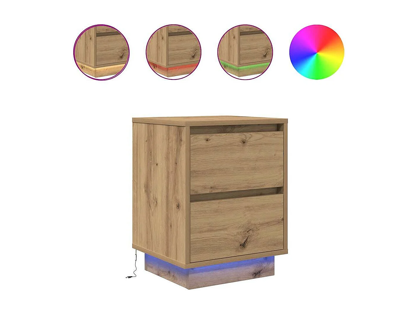 Mesas cabeceira c/ luzes LED 2pcs 38x34x50cm carvalho artesanal