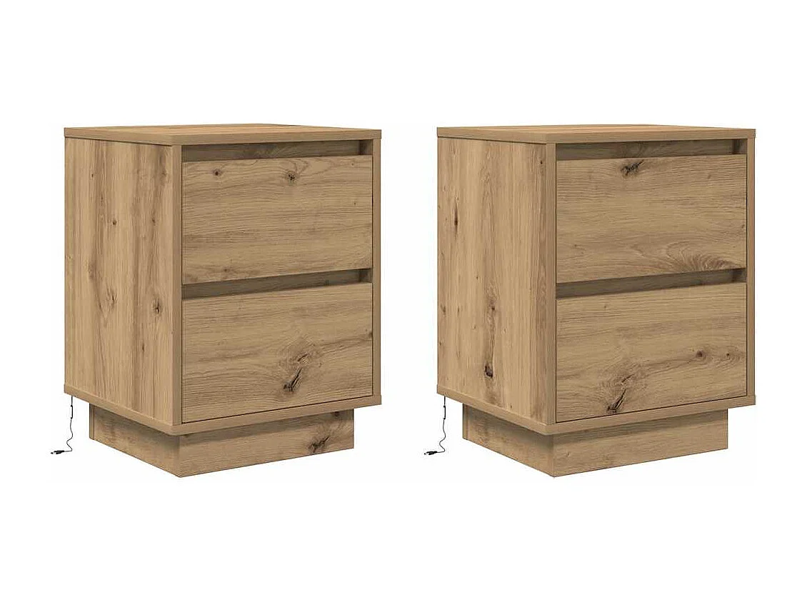 Mesas cabeceira c/ luzes LED 2pcs 38x34x50cm carvalho artesanal