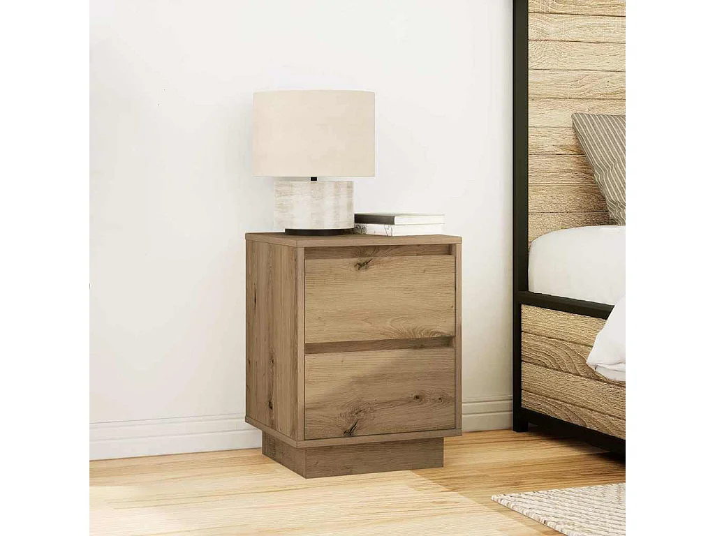 Mesas cabeceira c/ luzes LED 2pcs 38x34x50cm carvalho artesanal