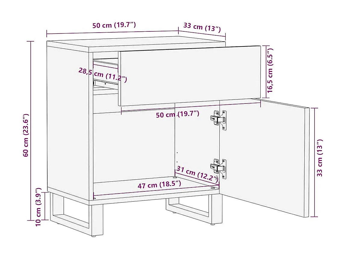 Nachttisch Schwarz 50x33x60 cm Massivholz Mango