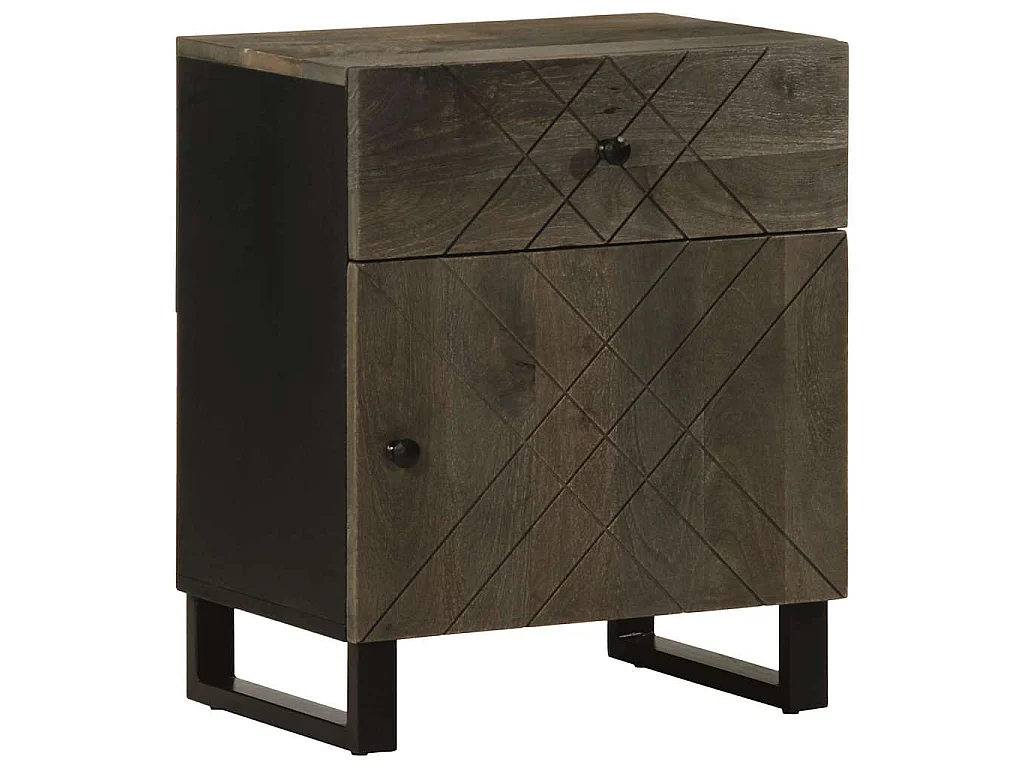 Comodino Nero 50x33x60 cm in Legno Massello di Mango