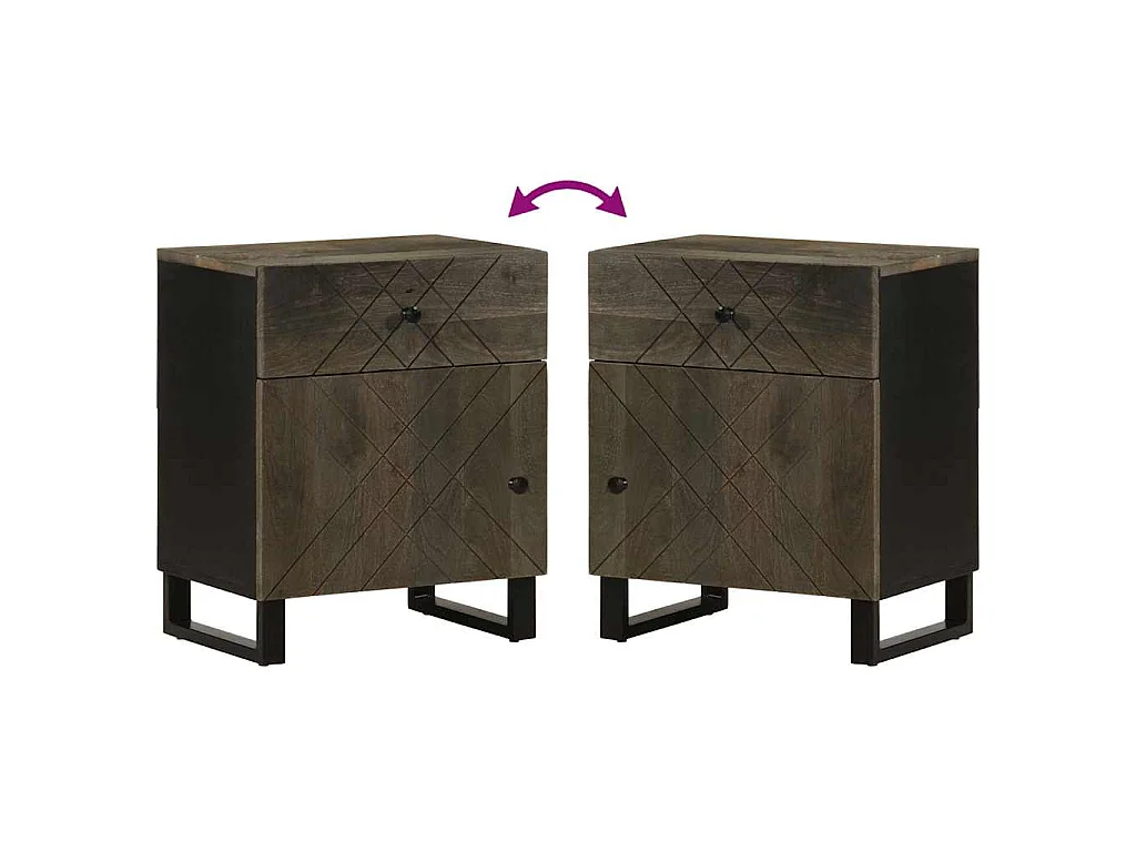 Comodino Nero 50x33x60 cm in Legno Massello di Mango