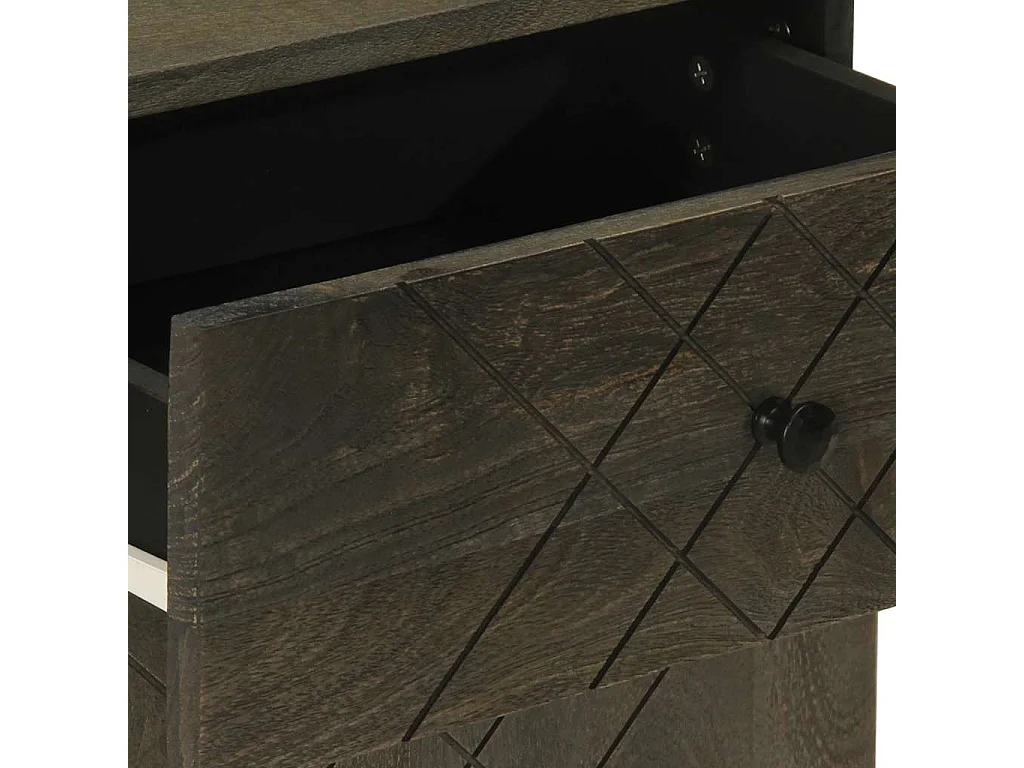 Comodino Nero 50x33x60 cm in Legno Massello di Mango