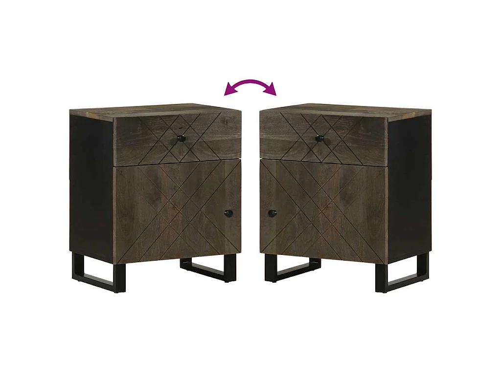 Table de chevet noir 50x33x60 cm bois de manguier massif
