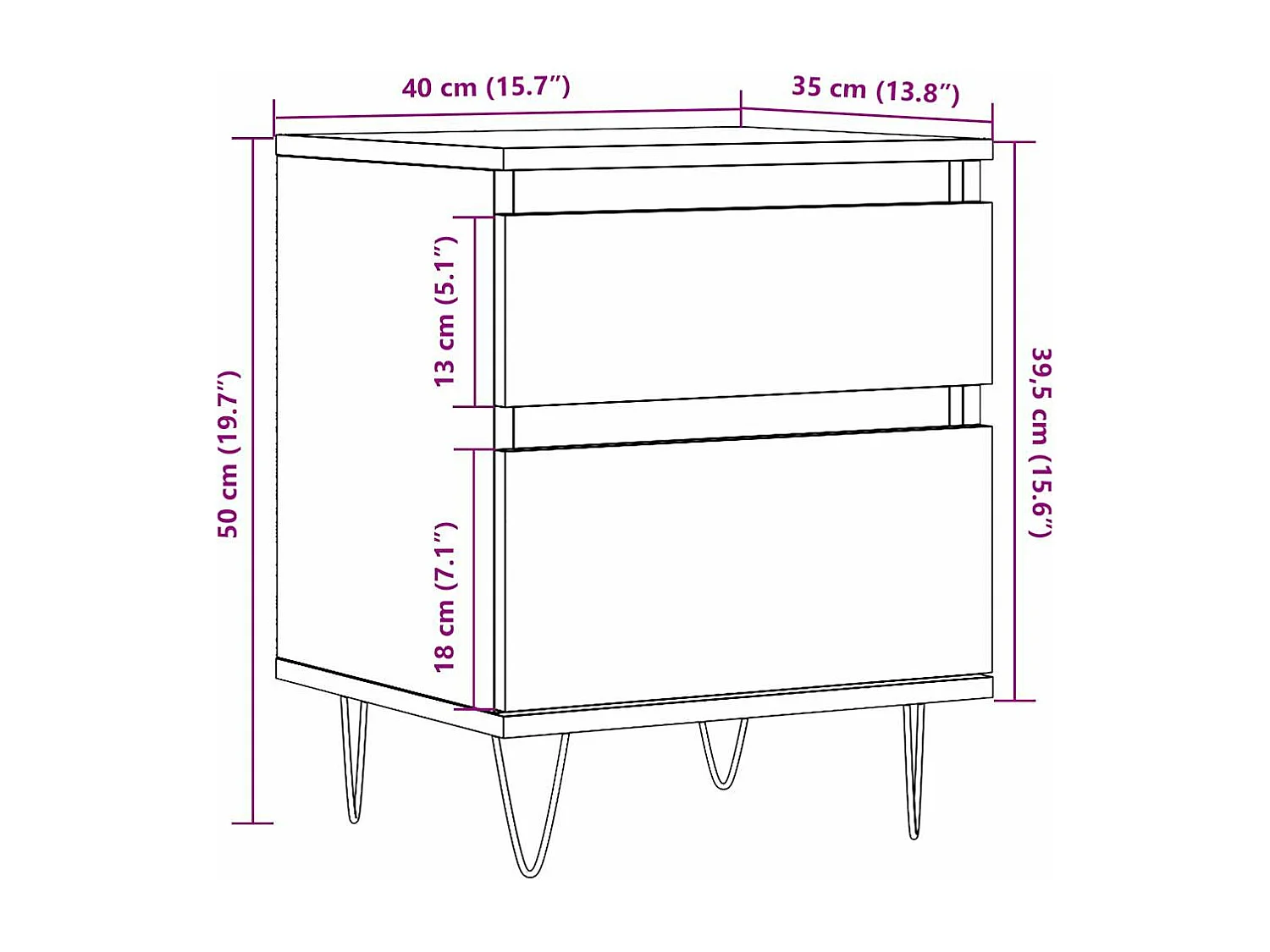 Tables de chevet 2 pcs vieux bois 40x35x50 cm bois d’ingénierie