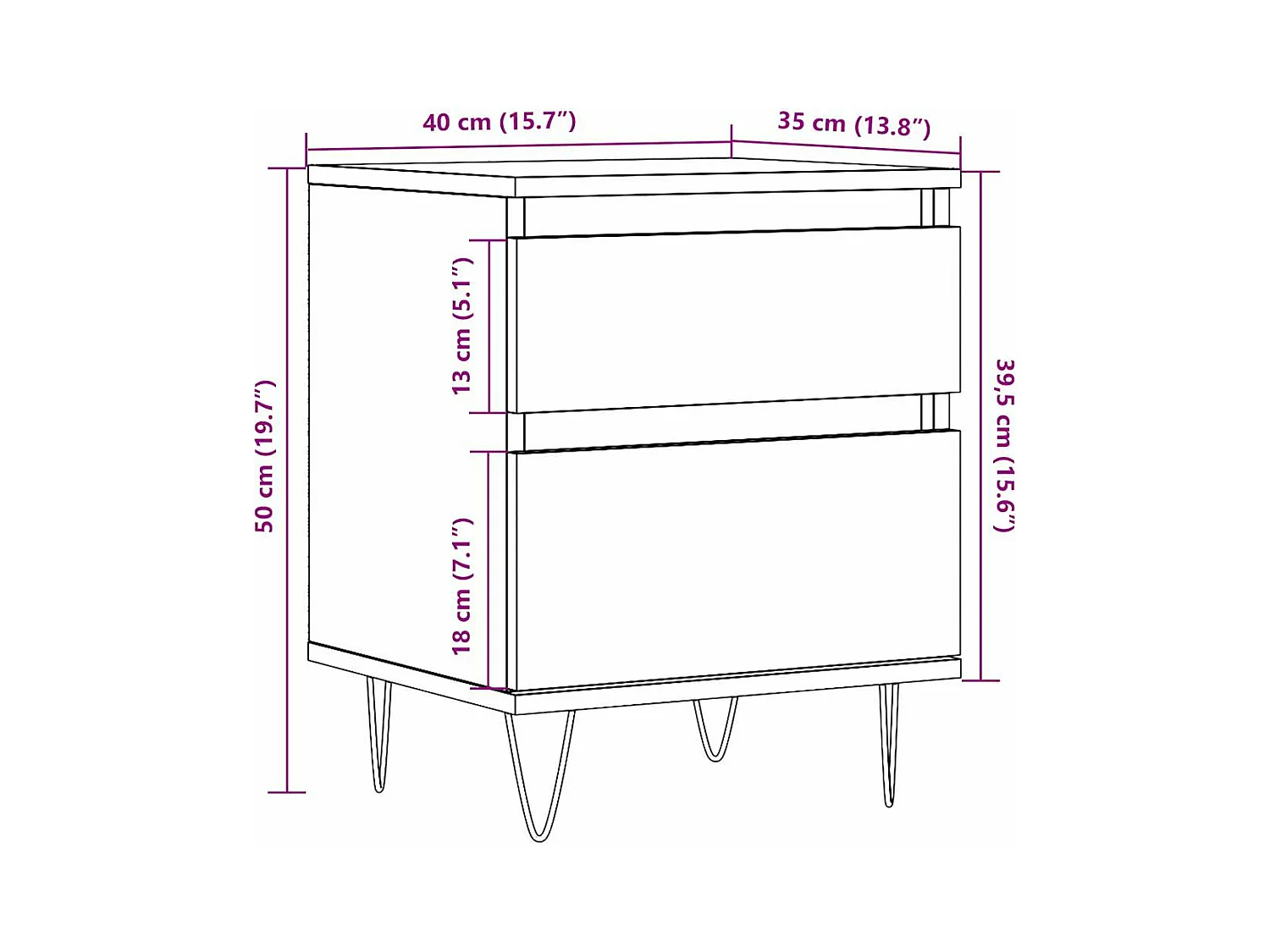 Tables de chevet 2 pcs vieux bois 40x35x50 cm bois d’ingénierie
