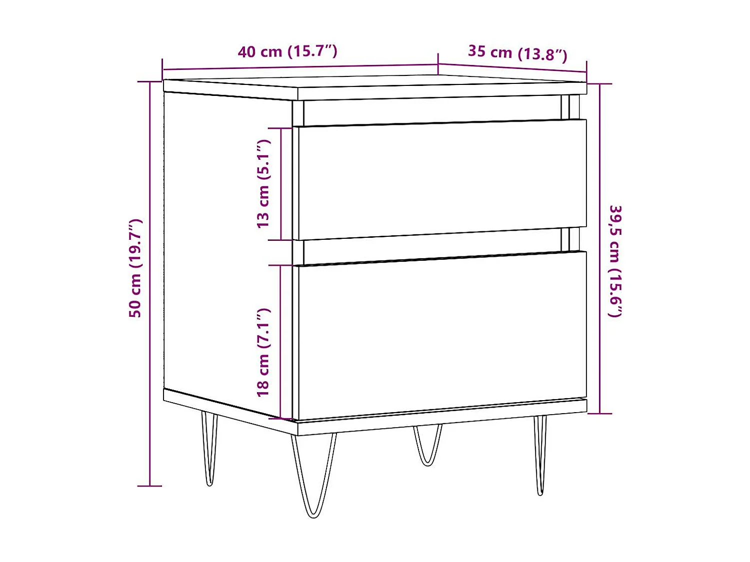 Tables de chevet 2 pcs vieux bois 40x35x50 cm bois d’ingénierie