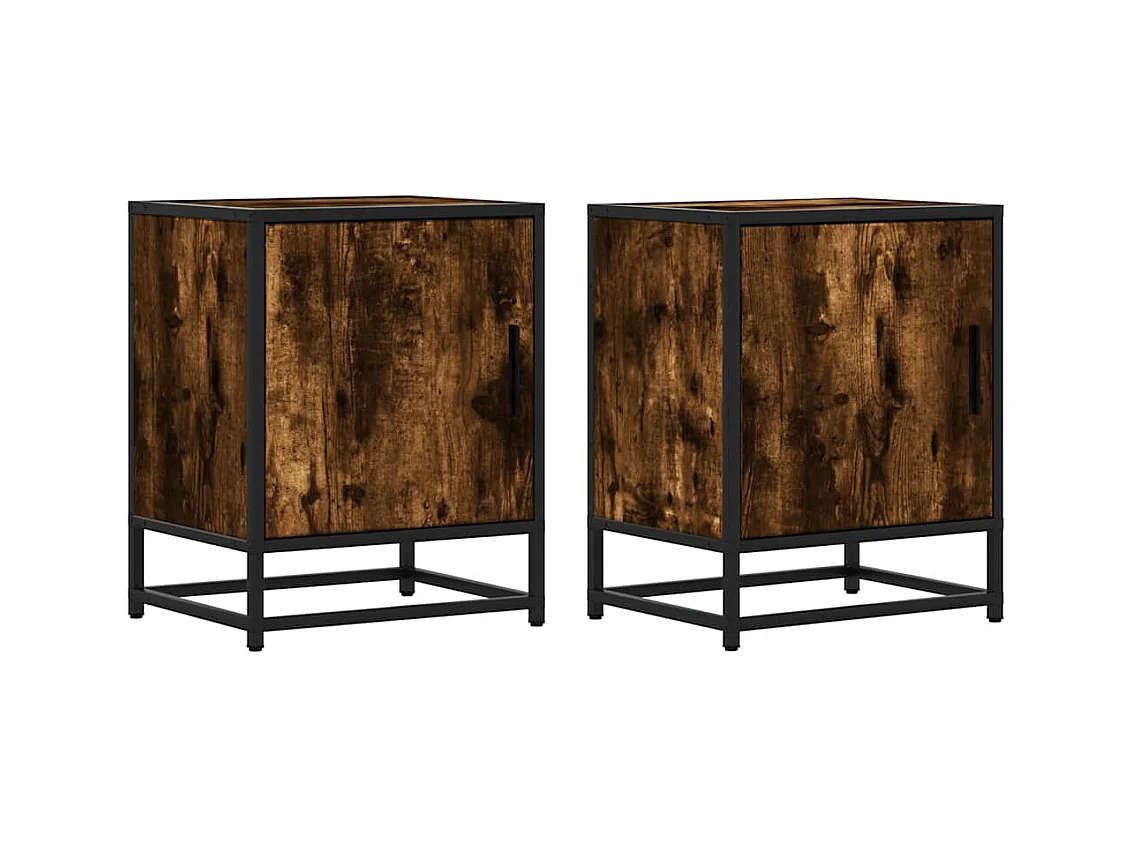 Nachtkastjes 2 st 40x31x50 cm bewerkt hout&metaal gerookt eiken