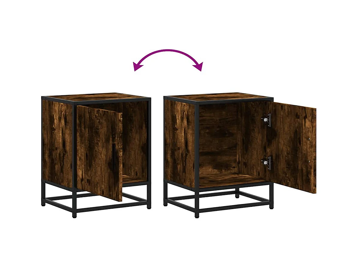 Tables de chevet 2 pcs chêne fumé bois d'ingénierie et métal