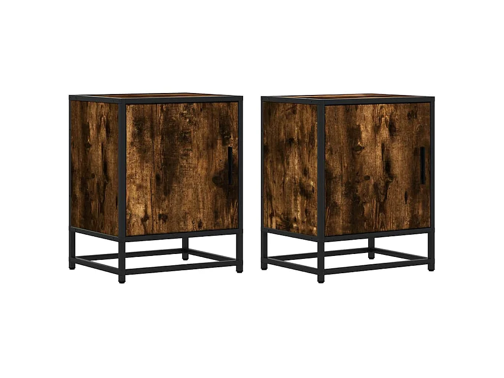 Tables de chevet 2 pcs chêne fumé bois d'ingénierie et métal