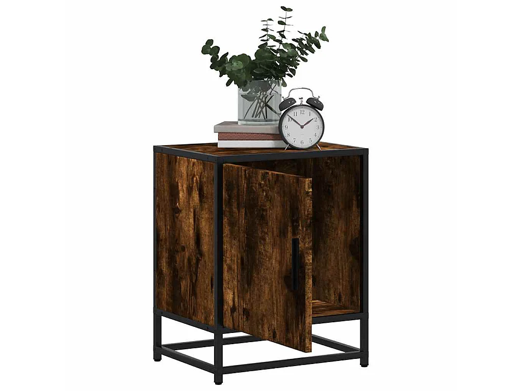 Tables de chevet 2 pcs chêne fumé bois d'ingénierie et métal