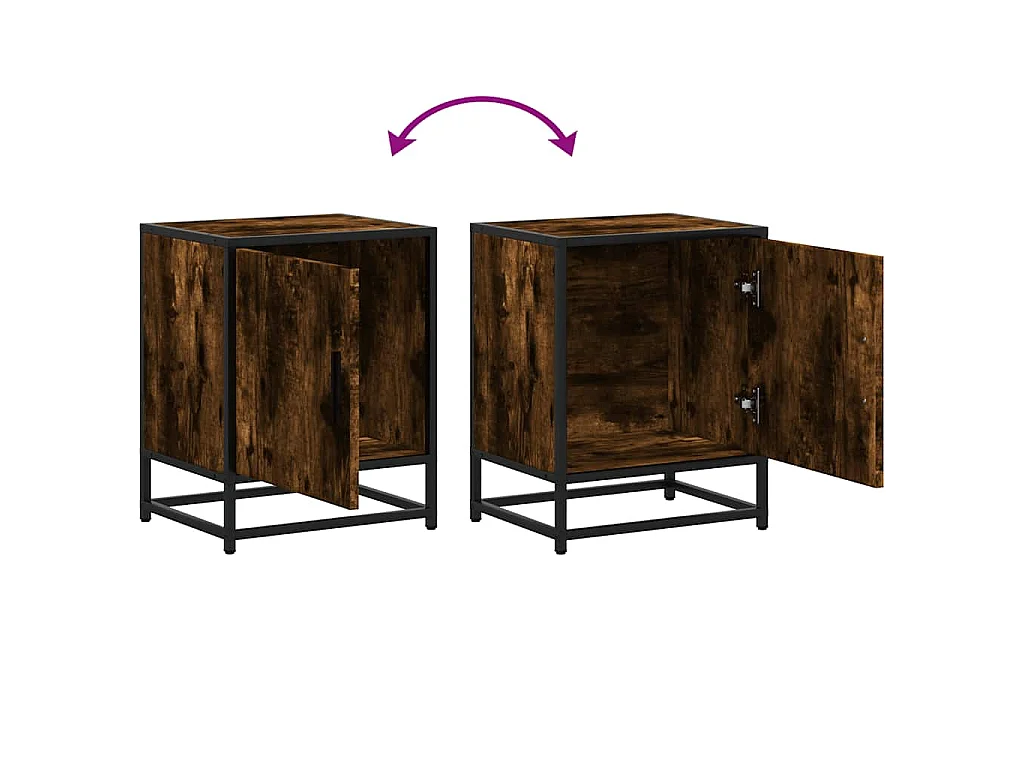 Tables de chevet 2 pcs chêne fumé bois d'ingénierie et métal