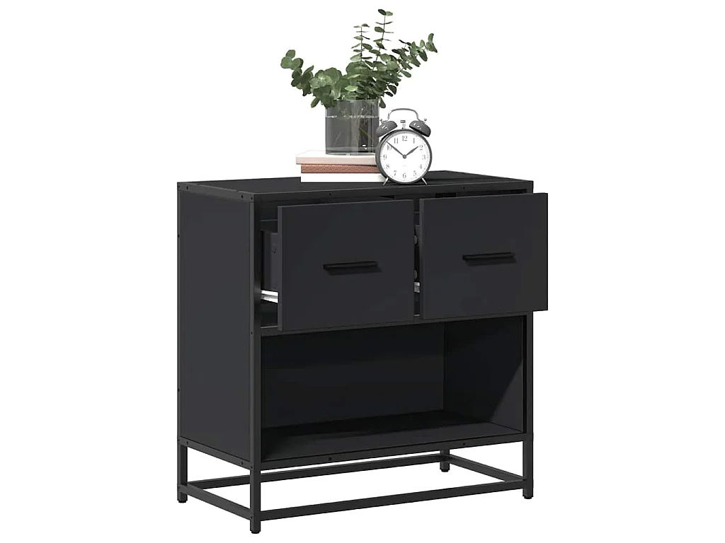 Comodino Nero 60x31x60 cm in Legno Multistrato e Metallo