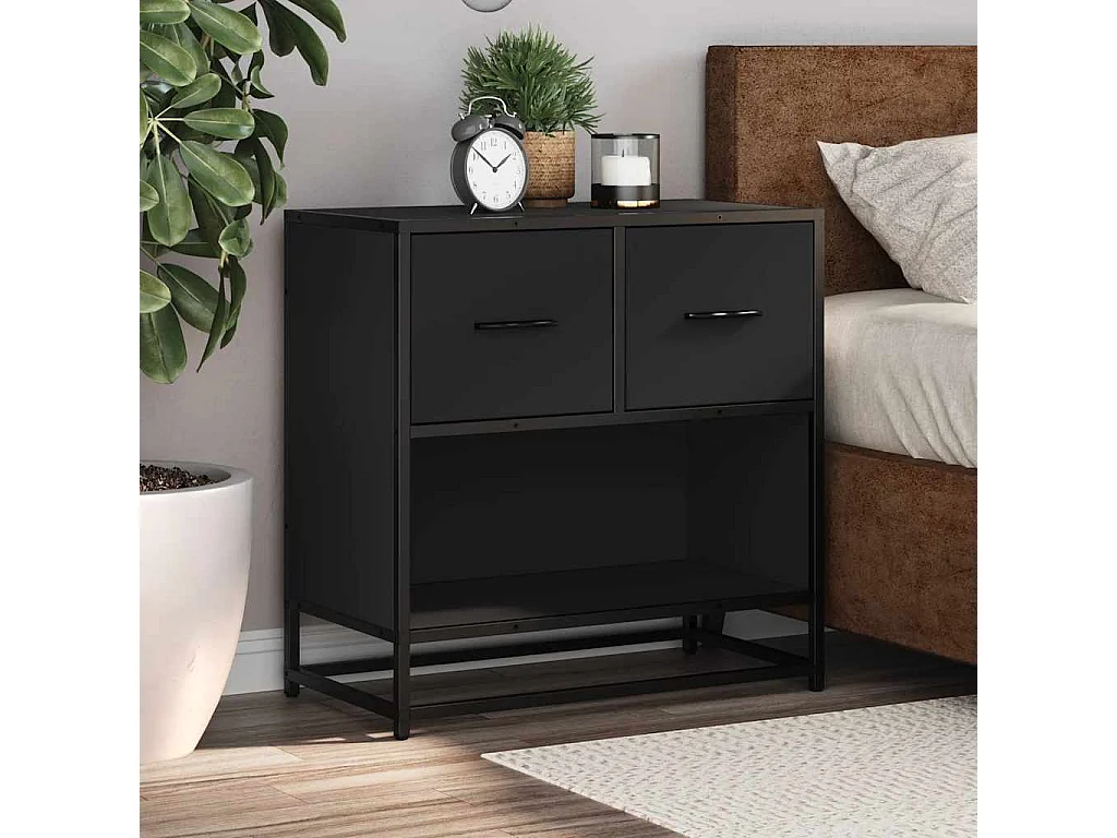 Comodino Nero 60x31x60 cm in Legno Multistrato e Metallo