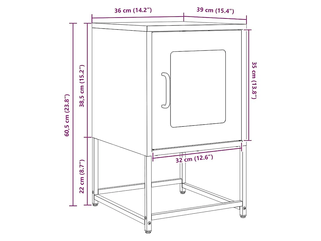 Comodino Rosa 36x39x60,5 cm in Acciaio Laminato a Freddo