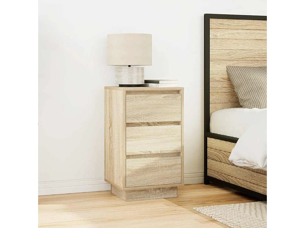 Comodino con Luci LED Rovere Sonoma 38x34x65 cm