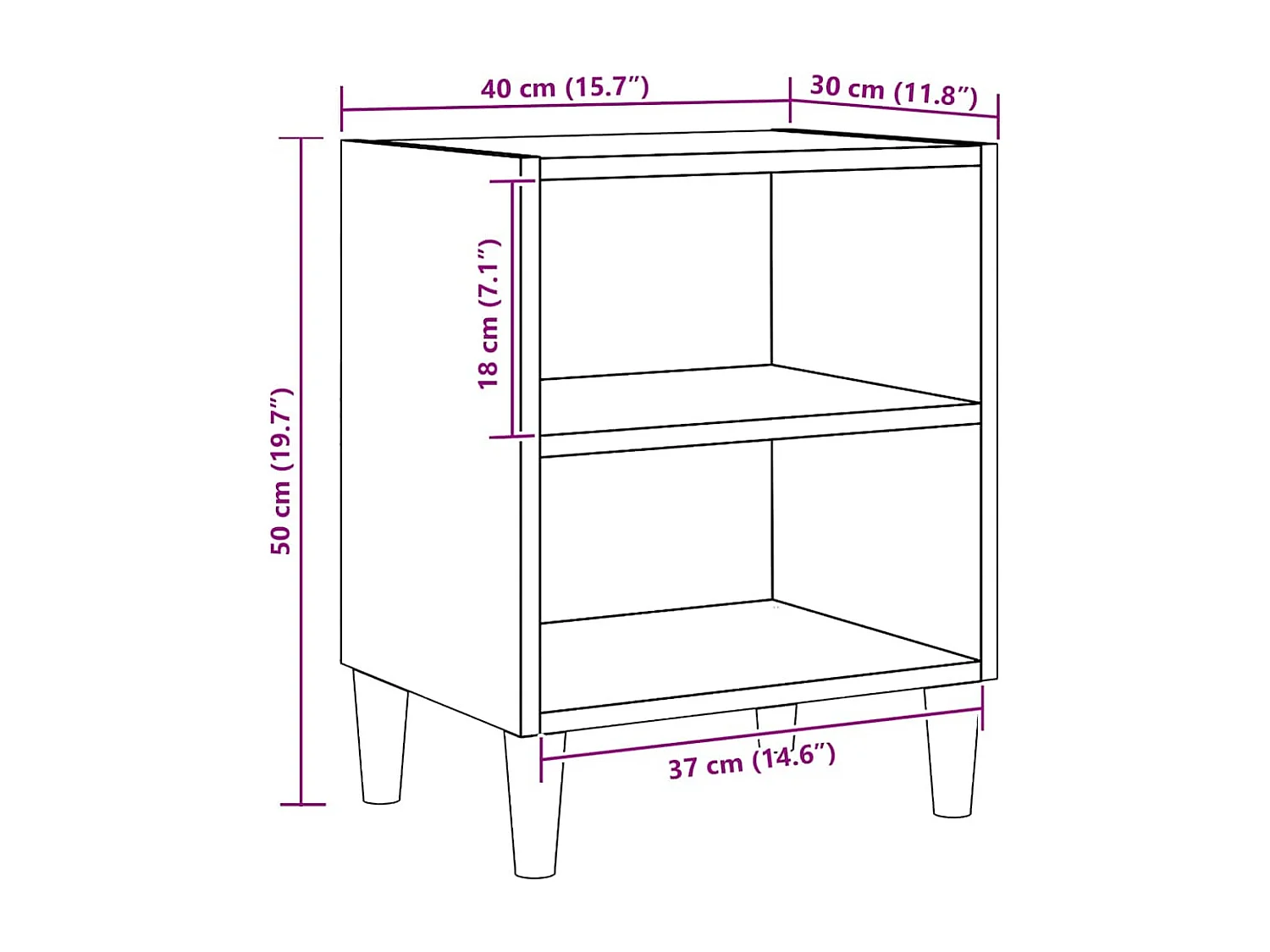 Table de chevet chêne artisanal 40x30x50 cm bois d'ingénierie