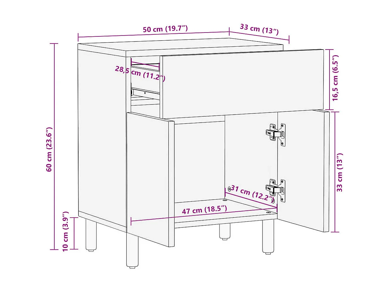 Nachttisch Schwarz 50x33x60 cm Holzwerkstoff