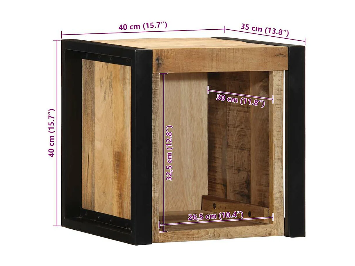 Nachtkastjes 2 st 40x35x40 cm massief ruw hout mango
