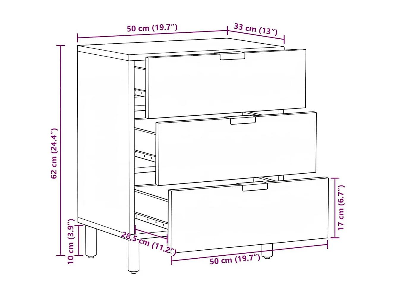 Table de chevet noir 50x33x62 cm bois d'ingénierie