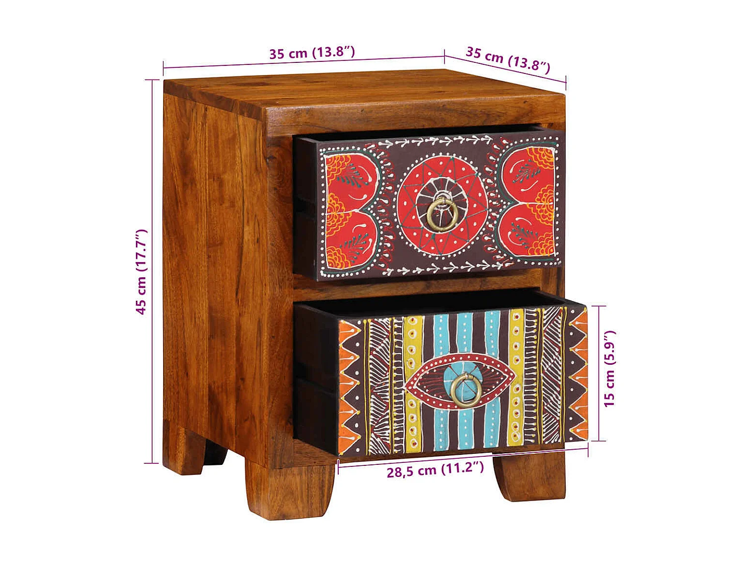 Table de chevet 35x35x45 cm bois d'acacia massif