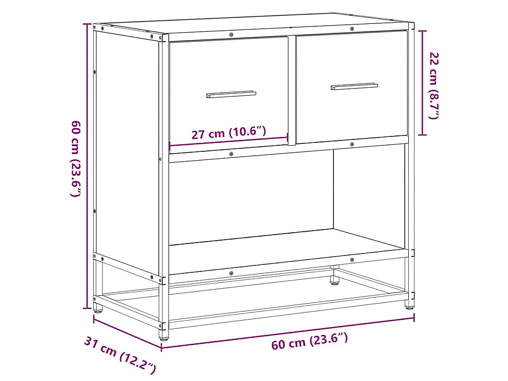 Nachtkastje 60x31x60 cm bewerkt hout en metaal gerookt eiken