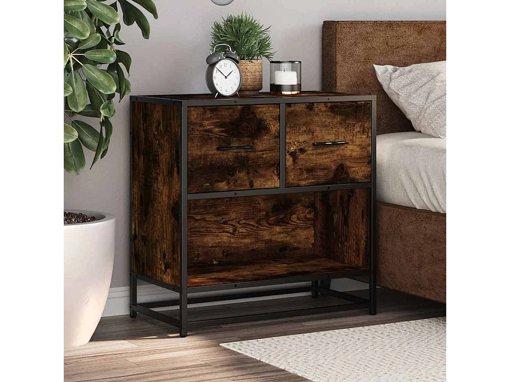 Nachtkastje 60x31x60 cm bewerkt hout en metaal gerookt eiken