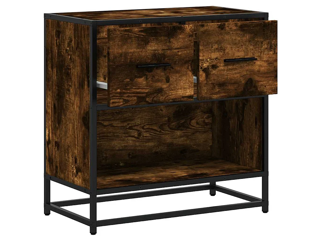 Nachtkastje 60x31x60 cm bewerkt hout en metaal gerookt eiken